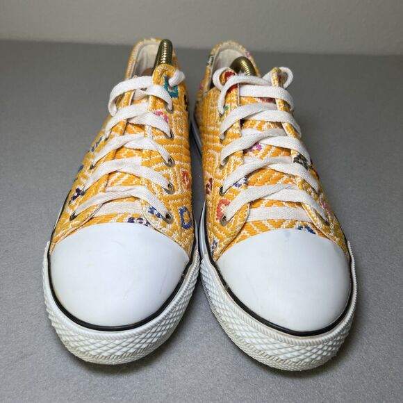 Eclectic Array Embroidered Sneakers Shoes Sz 9 Yellow Aztec Artisan Handmade - Picture 2 of 10